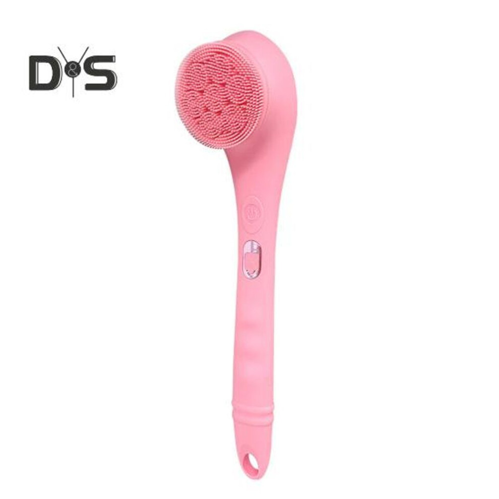 (pink) Electric Shower Brush Set Rechargeable 4 Brush Heads Long Handle Spin Skin Brush Cleanse Massage Exfoliate 1200mAh Battery 2-Speed Waterproof Body