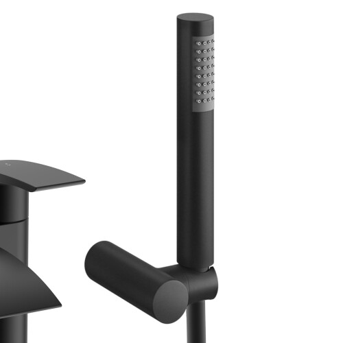 NES Home Vago Matte Black Deck Mounted Waterfall Bath Shower Mixer Tap 2