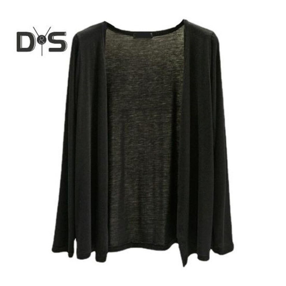 (XL, black) Women Solid Color Thin Cardigan Coat Long Sleeve Open Front Soft Breathable Casual Coat Female Clothing