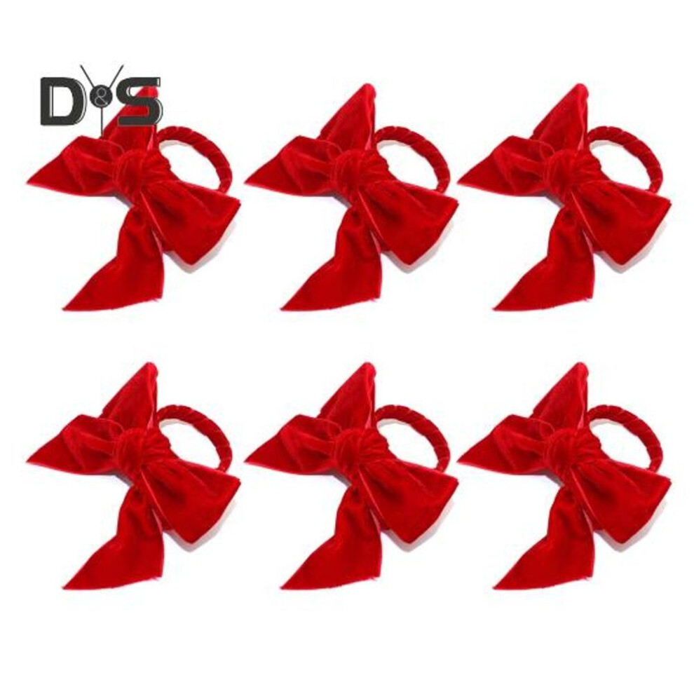 6Pcs Bow Christmas Napkin Rings Red Velvet Xmas Holder Rings for Holiday Dinner Wedding Table Decor Chic Napkin Buckle Set