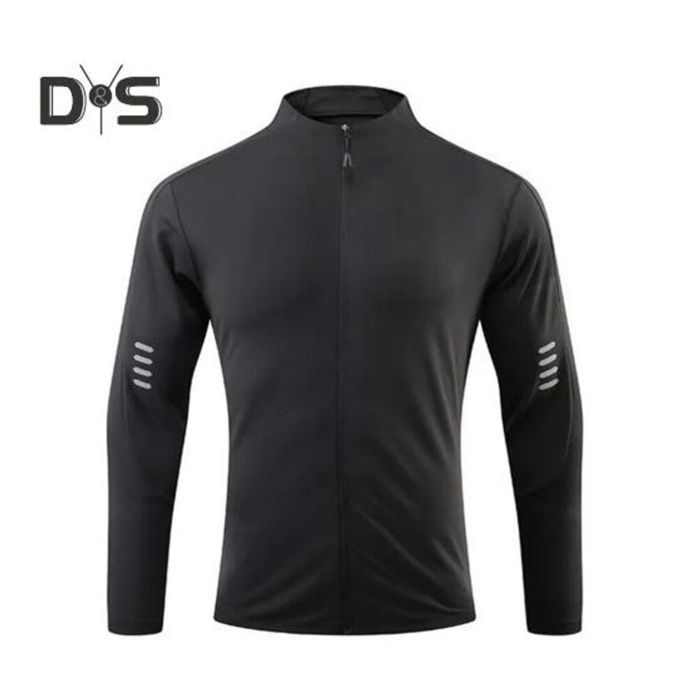 (black, XL) Men Sports Coat Stand Collar Elastic Sweat Absorption Soft Breathable Quick-drying Solid Color Zip-up Long Sleeve Sunscreen Gym Jogging Coat