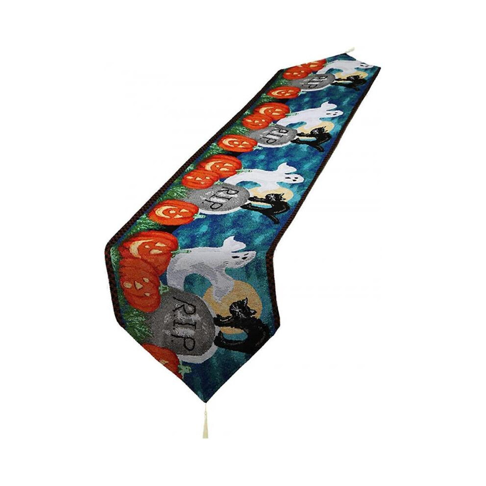 Halloween Tablecloth Rectangle - Pumpkin Spider Print Cotton and Linen Embroidery Table Runner