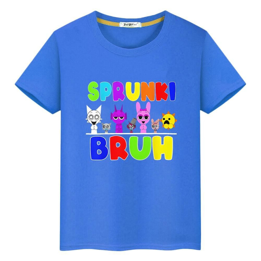 (blue, 110) t shirt for kids boy 10year Sprunki print 100%Cotton anime Tops y2k one piece Sprunki Cute Short Tees pride tshirt girls clothes