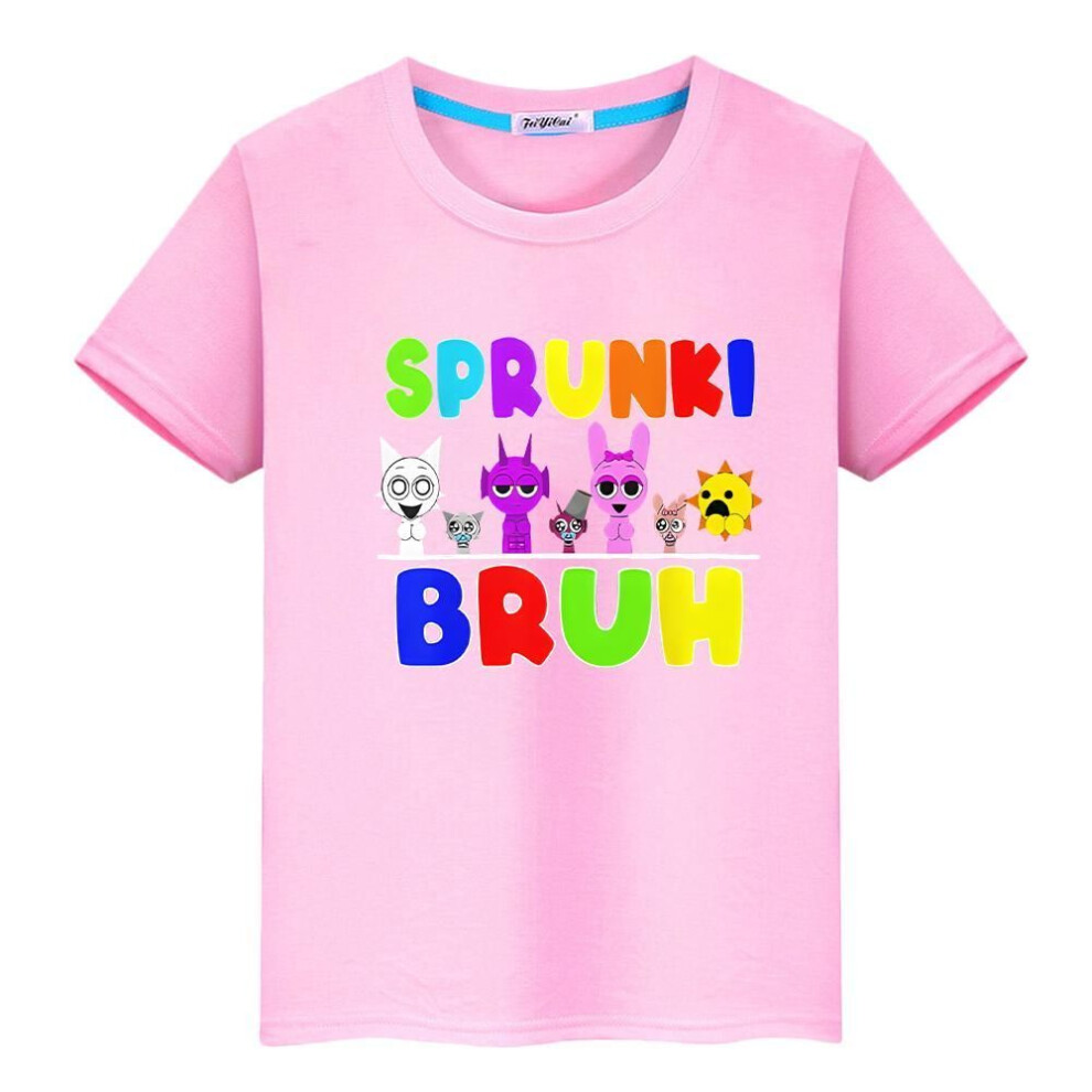 (pink, 150) t shirt for kids boy 10year Sprunki print 100%Cotton anime Tops y2k one piece Sprunki Cute Short Tees pride tshirt girls clothes