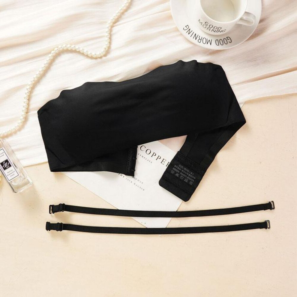 (black, M) Strapless One-piece Underwear Bra For Women Gathered Seamless Invisible Tube Top No Steel Ring Wrapped Chest Bra Summer Thin Bra