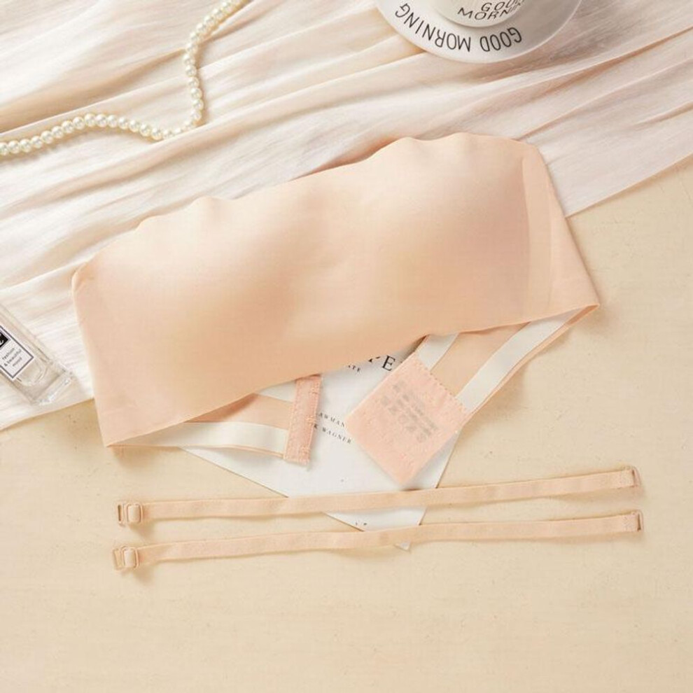 (beige, XL) Strapless One-piece Underwear Bra for Women Gathered Seamless Invisible Tube Top No Steel Ring Wrapped Chest Bra Summer Thin Bra