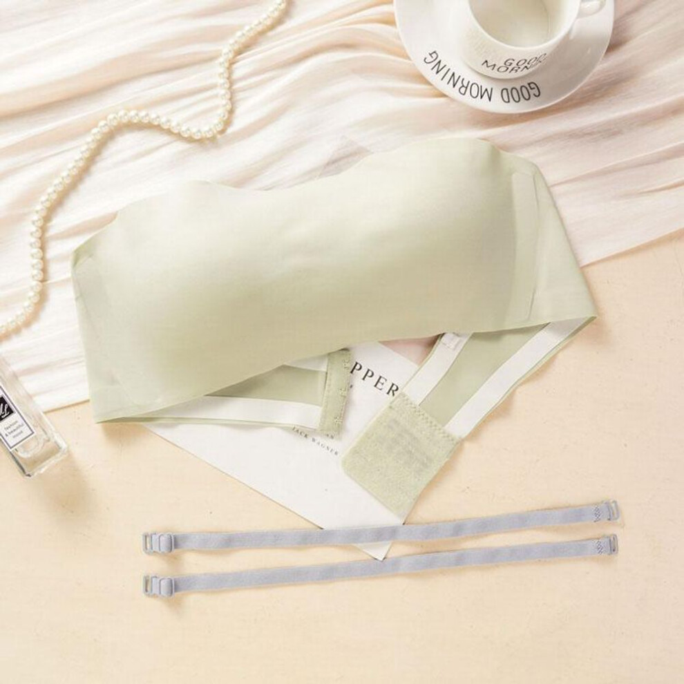 (green, M) Strapless One-piece Underwear Bra for Women Gathered Seamless Invisible Tube Top No Steel Ring Wrapped Chest Bra Summer Thin Bra