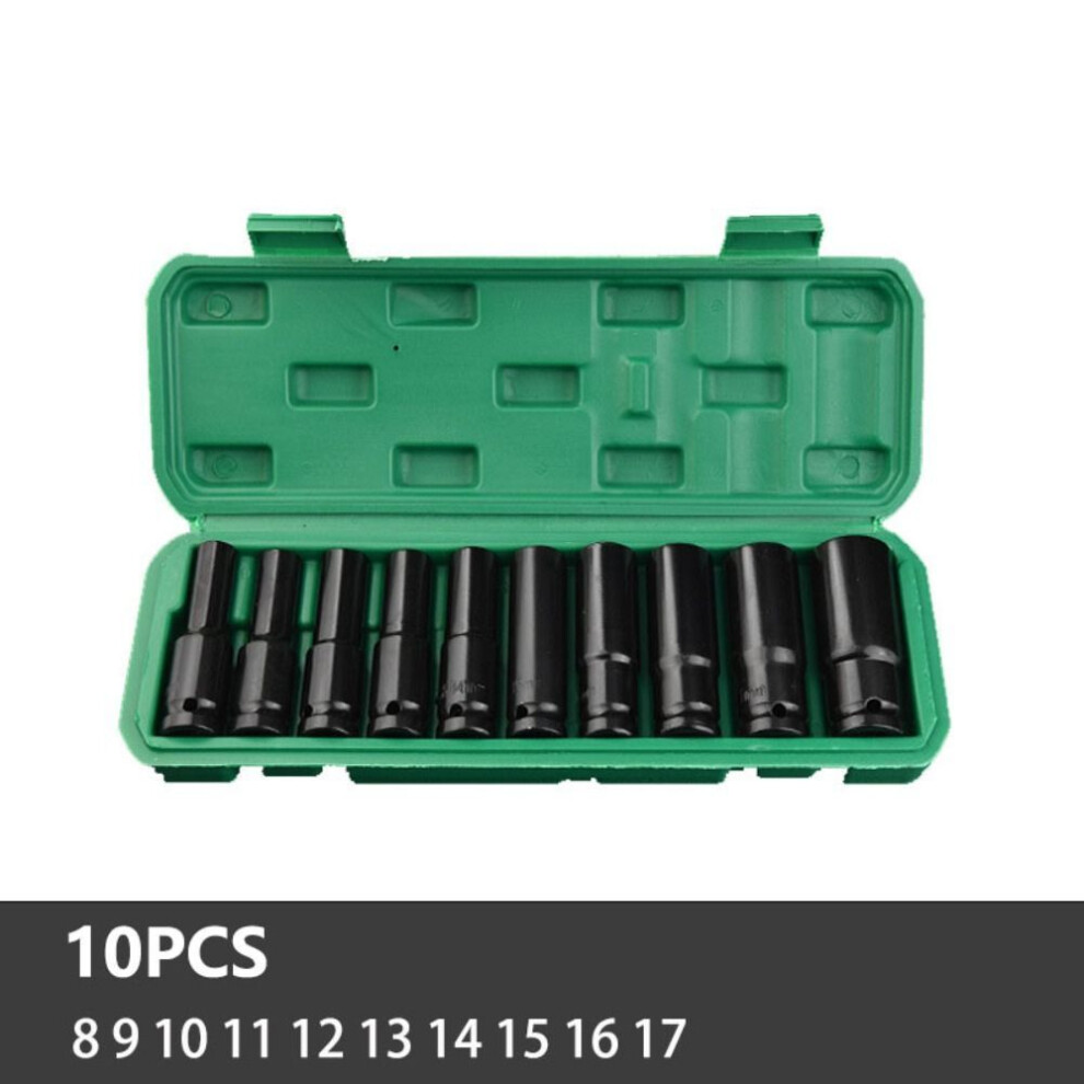 (8-17mm 10PCS) 10pcs Heavy Deep Impact Socket Set Tire Removal Tool Hexagon Socket  For Truck Repair