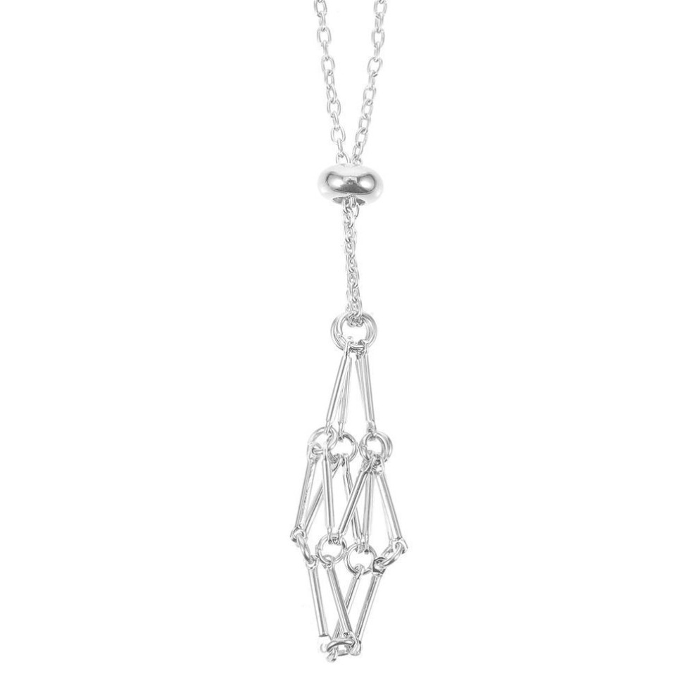 (Empty Stone Holder Necklace) Silver Color Crystal Holder Cage Necklace Copper Stone Holder Necklace Chain Necklaces  Women Men