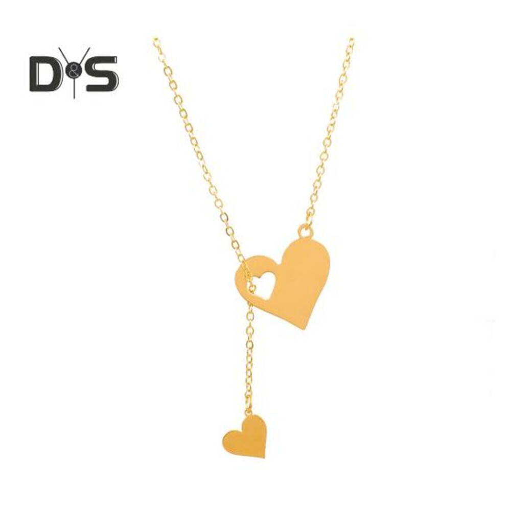 (golden) Dual Heart Necklace For Women Hollow Love Heart Pendant Choker Romantic Jewelry For Wedding Anniversary Valentine's Day Gifts