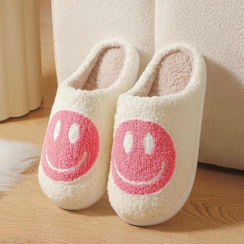 (pink, 44-45) 2024 Winter Parent-child Cotton Slippers: Plus Velvet Warm, Smiley Face Design, Fur Lined
