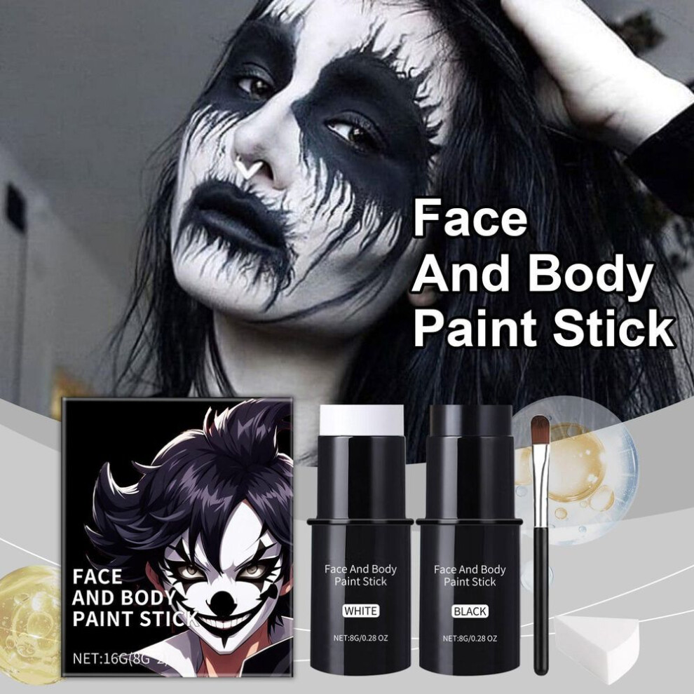 4 Set Black White Halloween Face Body Paint2 Colors Clown Makeup Kit With Sponge And Brushface Body Paint For Halloween Cosplayspecial Effect Makeup