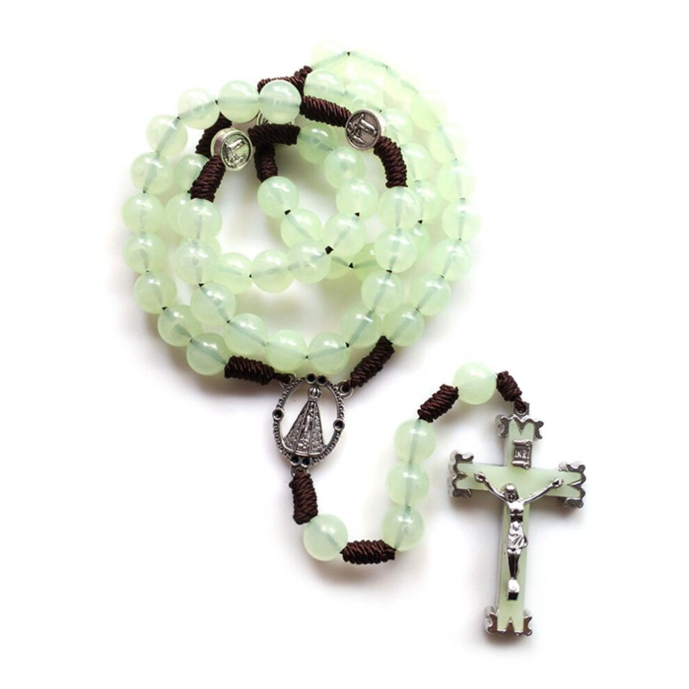 10mm Rosary Beads Luminous Necklace Jesus Crucifix For Cross Pendant Necklaces Glow In Dark Religious Jewelry For Men Wo