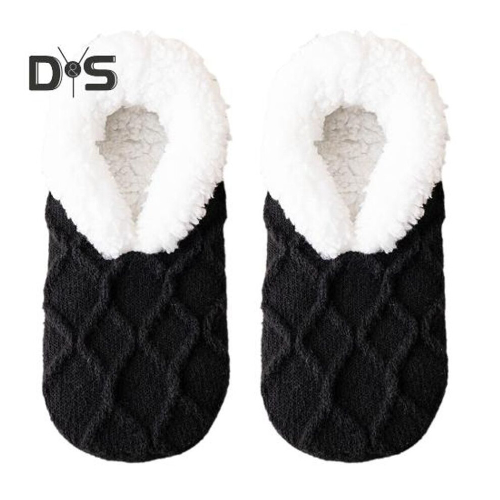 (black) 1 Pair Winter Floor Socks Thickened Fuzzy Plush Cold Resistance Anti-slip Sole Leg Warmer Fall Winter Floor Socks Holiday Gift Postpartum Sleep Socks