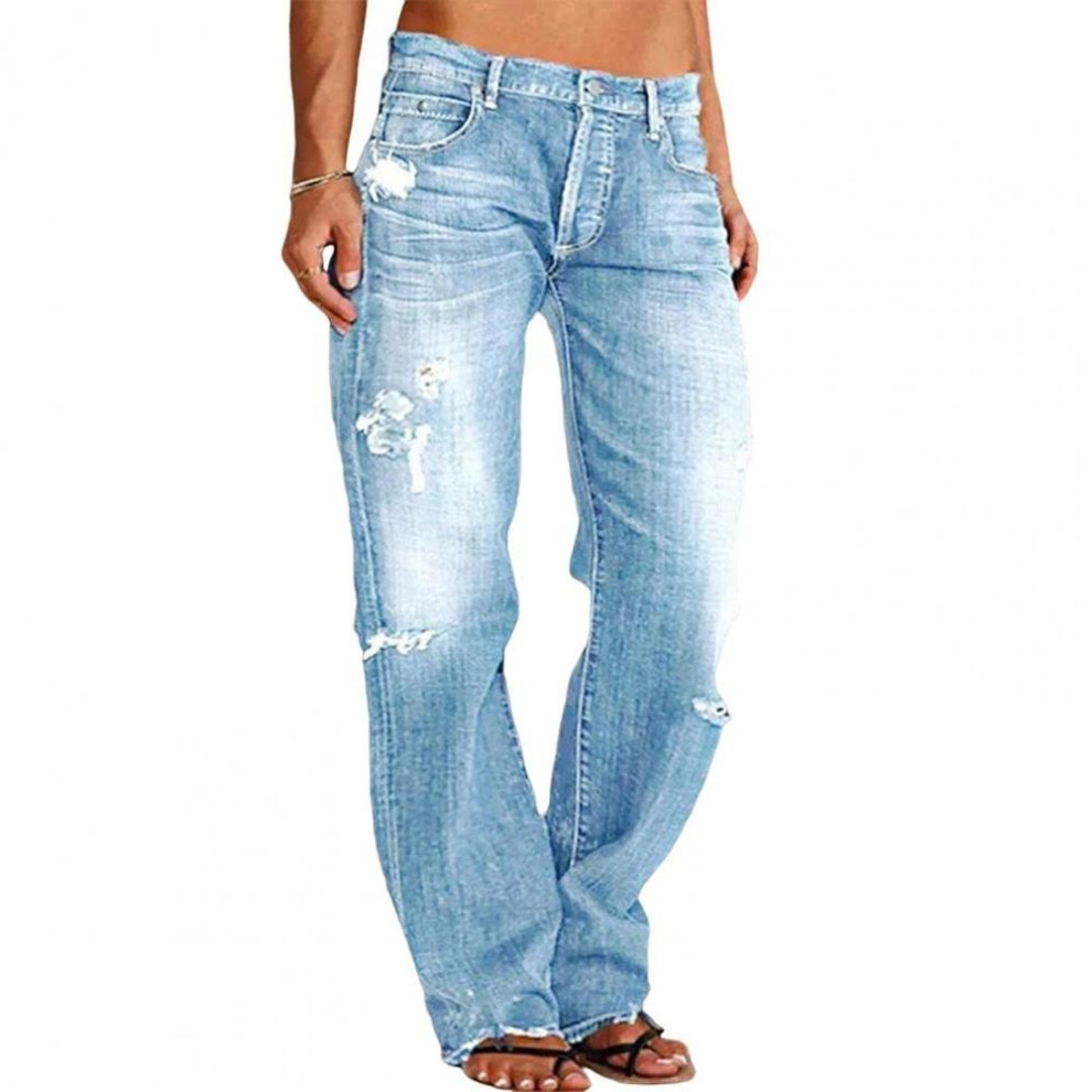 (light blue, M) High Waist Denim Pants Stylish High Waist Women's Jeans With Ripped Details Slim Fit Multiple Pockets For Daily Wear Trendy