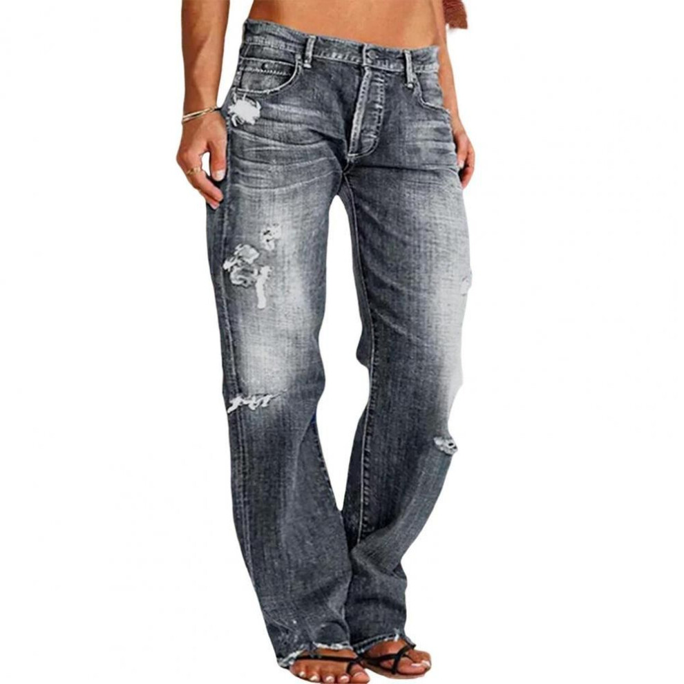 (grey, XL) High Waist Denim Pants Stylish High Waist Women's Jeans with Ripped Details Slim Fit Multiple Pockets for Daily Wear Trendy