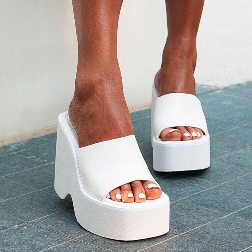 (white, 38) Women's Summer Platform Wedge Slippers: Solid Color, Thick Sole, Outdoor Sandals