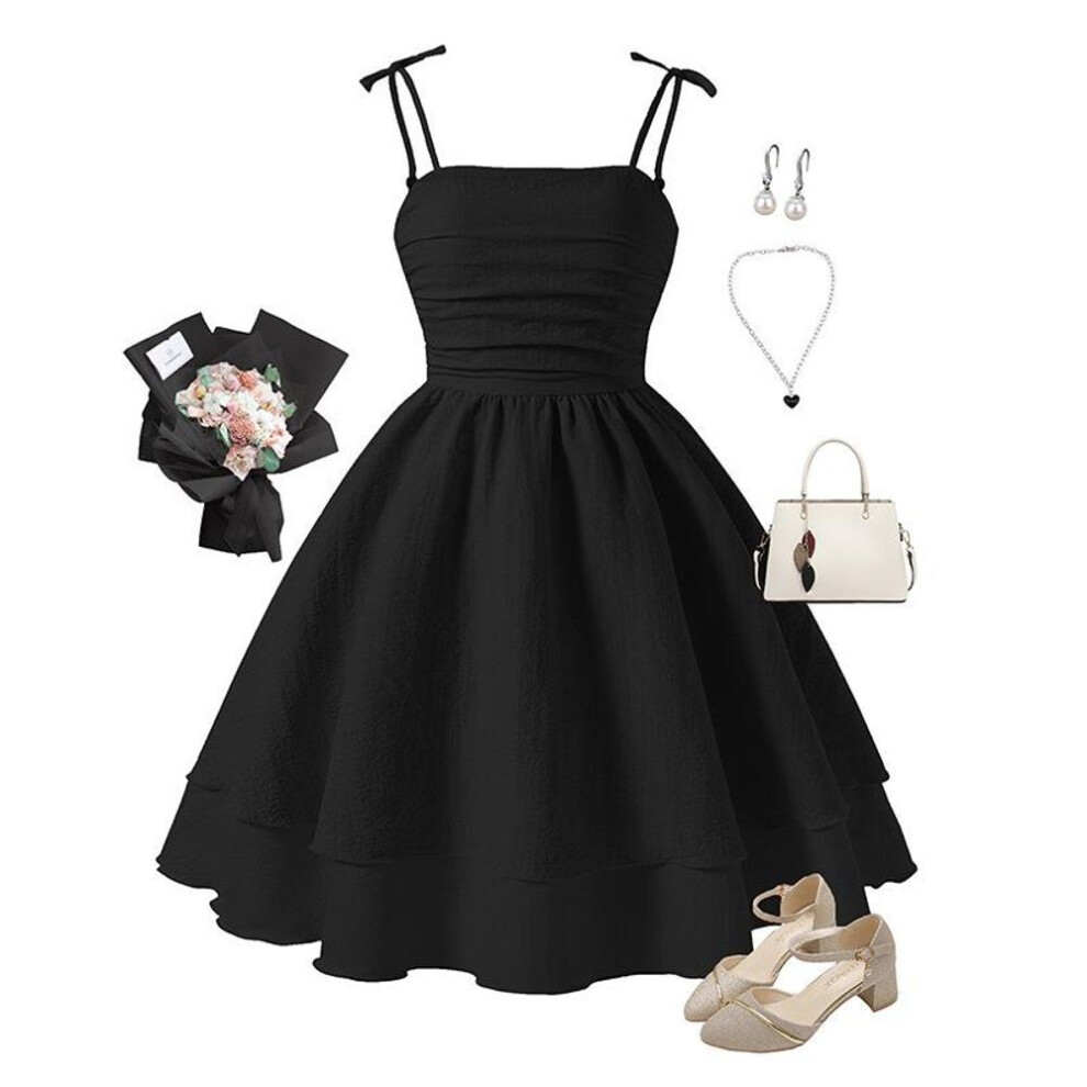 (black, 140cm) Girls' Dresses Children's Clothes Spring Summer Camisole Princess Dresses