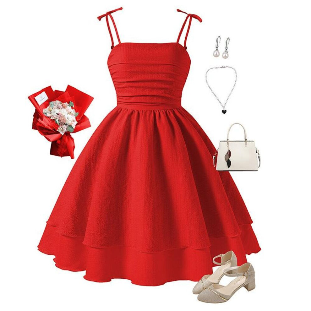 (red, 140cm) Girls' Dresses Children's Clothes Spring Summer Camisole Princess Dresses