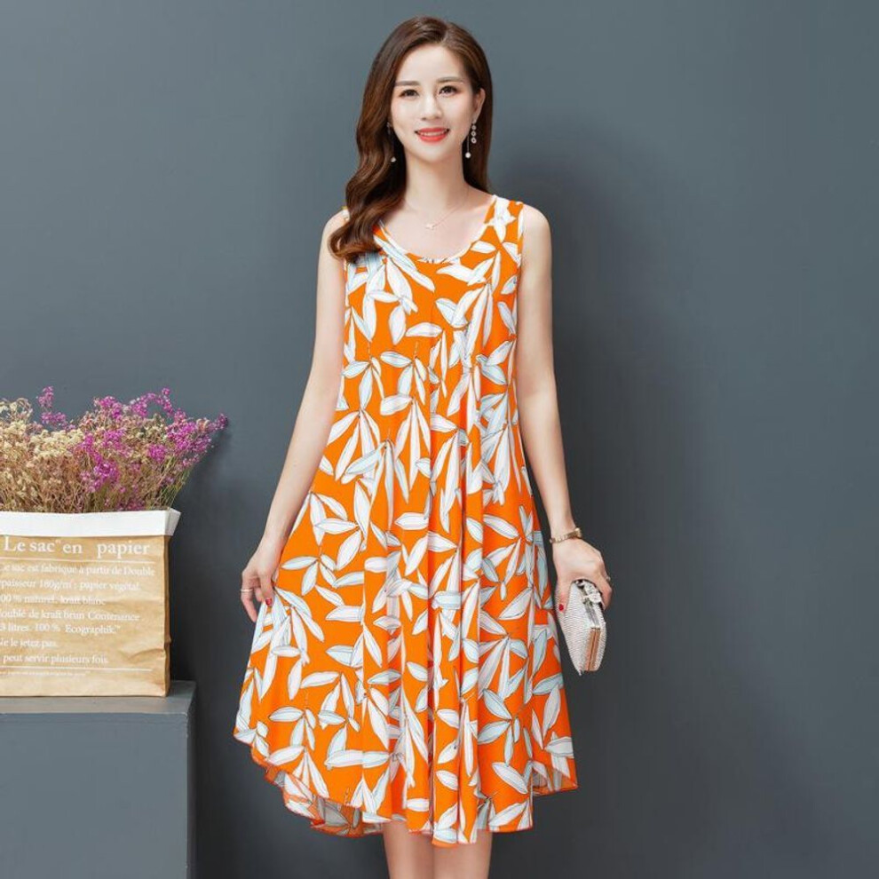 (orange, free) Cotton Vest Dress for Summer Casual Loose Nightdress Sleeveless Long Skirt with Large Swing Female Sleepshirt