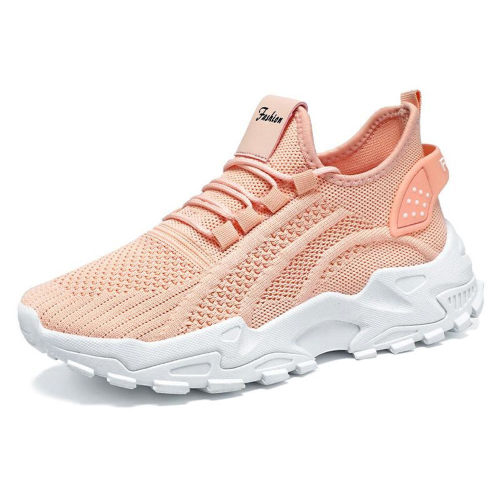(pink, 43) Large size Women's white shoes, summer mesh lace sneakers, comfortable low-top running shoes, travel and vacation leisure