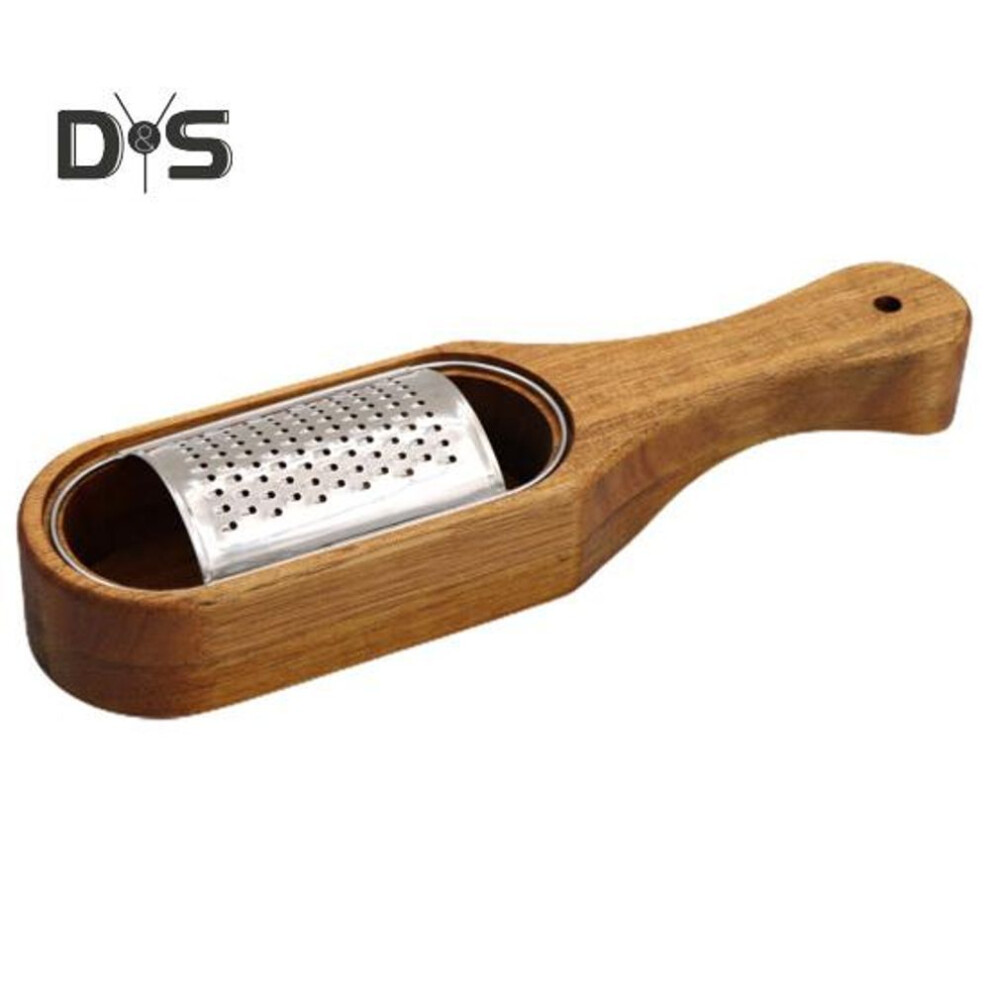Stainless Steel Cheese Grater Box Long Handle Wood Grater Removable Acacia Wood Collector Shredder Cheese Tool