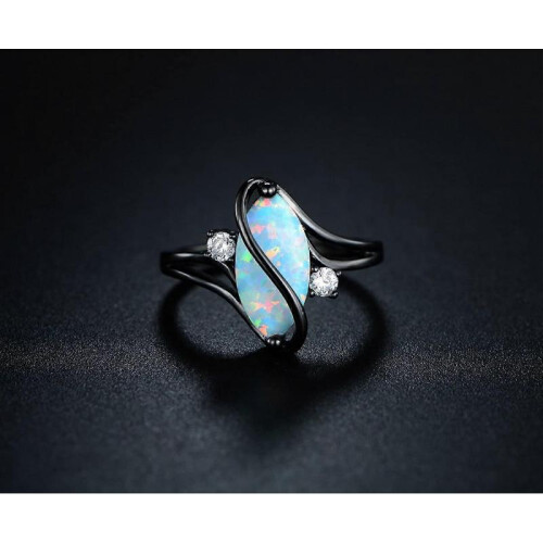 Rose Gold and White Gold Plated Created Ruby, White Fire Opal and Cubic Zirconia Trim Ring 2