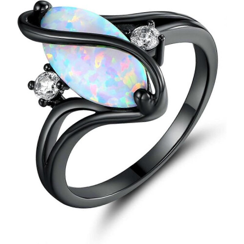 Rose Gold and White Gold Plated Created Ruby, White Fire Opal and Cubic Zirconia Trim Ring