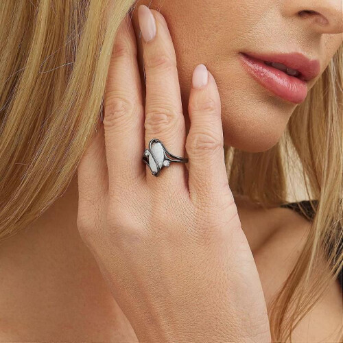 Rose Gold and White Gold Plated Created Ruby, White Fire Opal and Cubic Zirconia Trim Ring 1