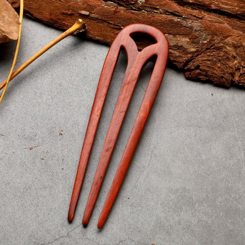 (red) 1Pc 3-Fork Hairpin French Wooden Hair Fork Simplicity Claw Shaped Hair Clip Fashion Wooden Clamps Sending Chopsticks Hand Carved
