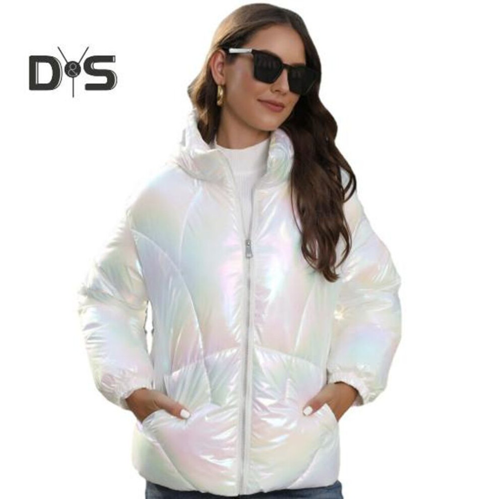 (white, S) Women Winter Cotton Jacket Thick Warm Stand Collar Neck Protection Windproof Smooth Surface Pockets Zipper Closure Coat Warm Puffer Jacket Coat