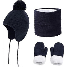 Bonnet à motifs de vagues, écharpe, gants, bonnet d'hiver pour enfants, bonnet chaud, ensemble de trois pièces