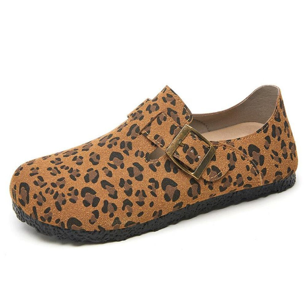 (dark coffee, 37) Women's Leopard Print Sandals Comfort Flat Shoes with Adjustable Buckle Orthopedic Footbed Summer Casual Slip Resistant