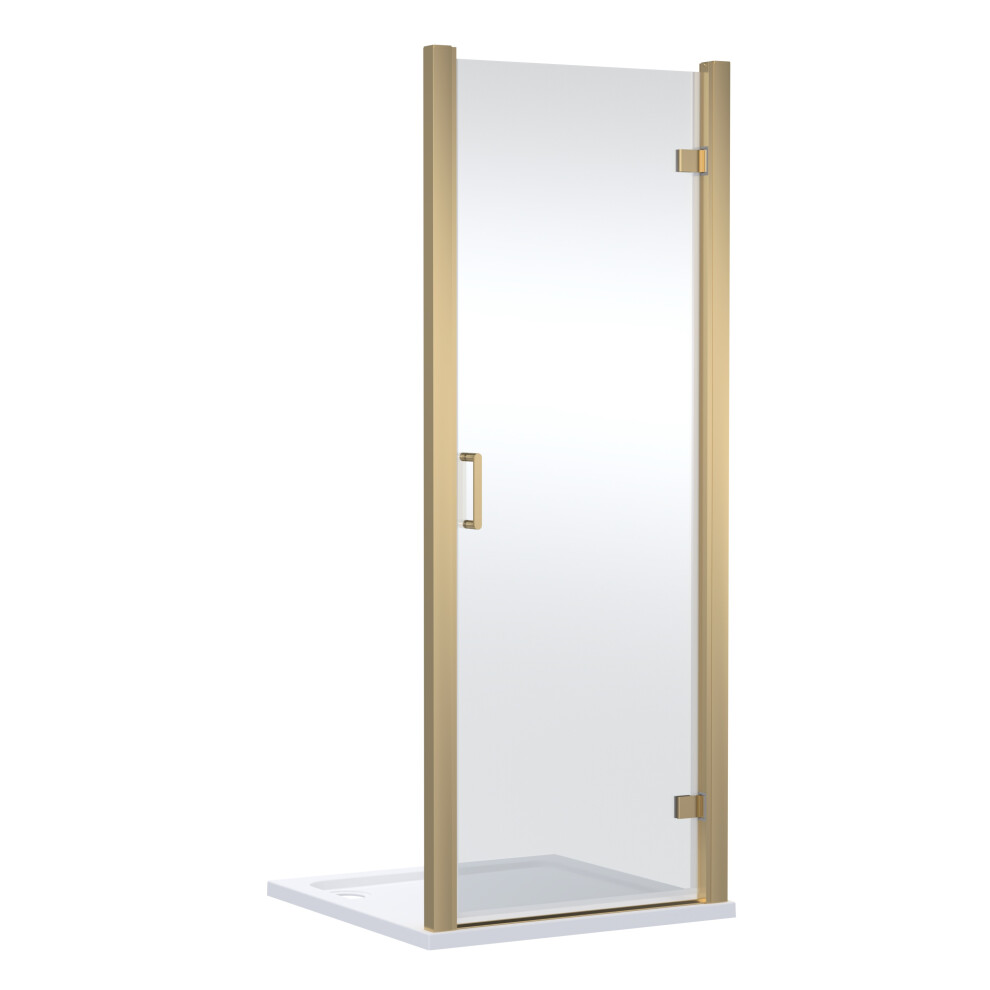 Contemporary 8mm Glass Reversible Hinged Shower Door, 800mm, Brushed Brass-image-OPC-PH6RGJZ-NEW