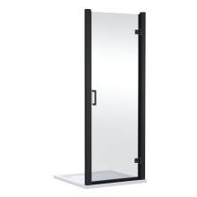 Contemporary 8mm Glass Reversible Hinged Shower Door, 900mm, Matt Black