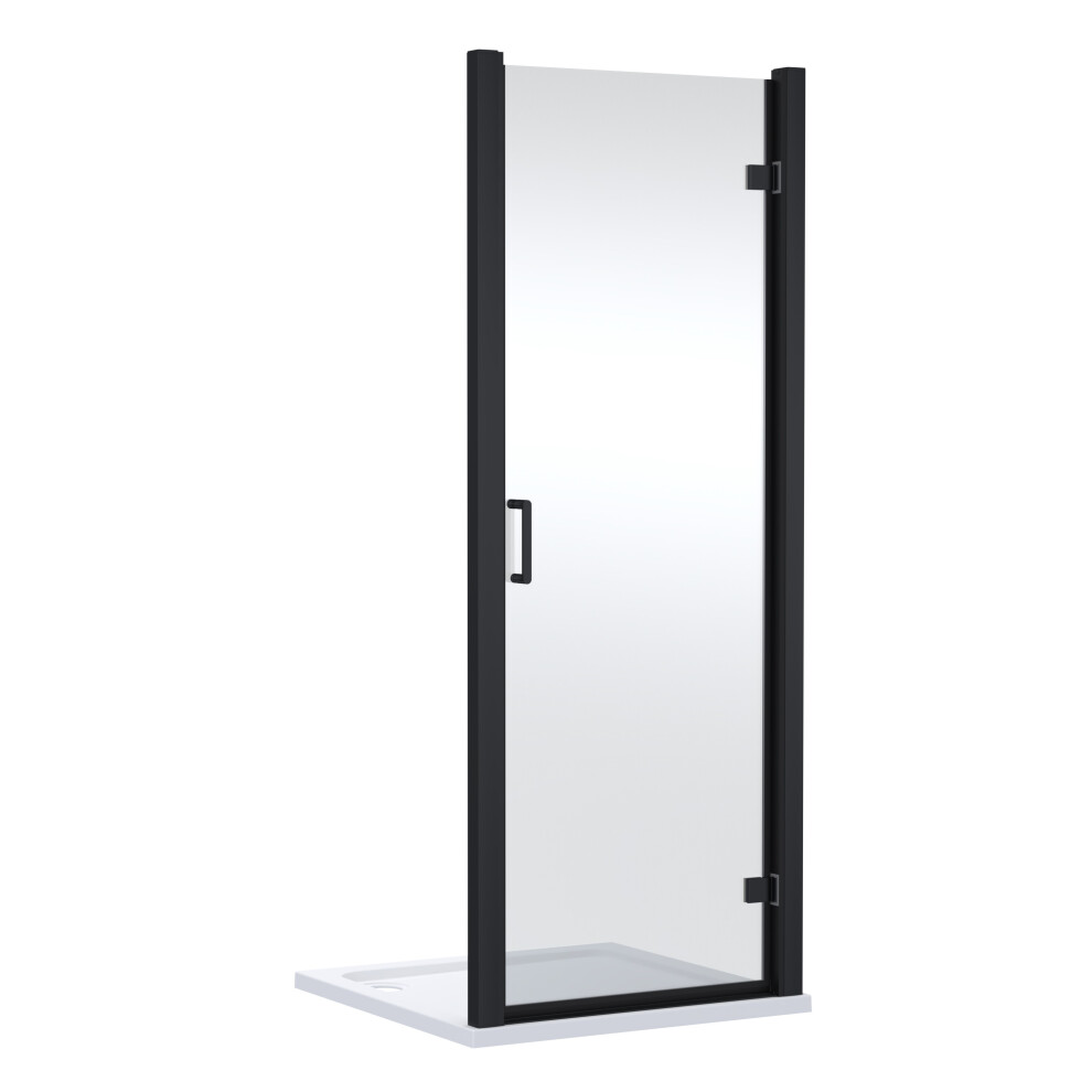 Contemporary 8mm Glass Reversible Hinged Shower Door, 900mm, Matt Black