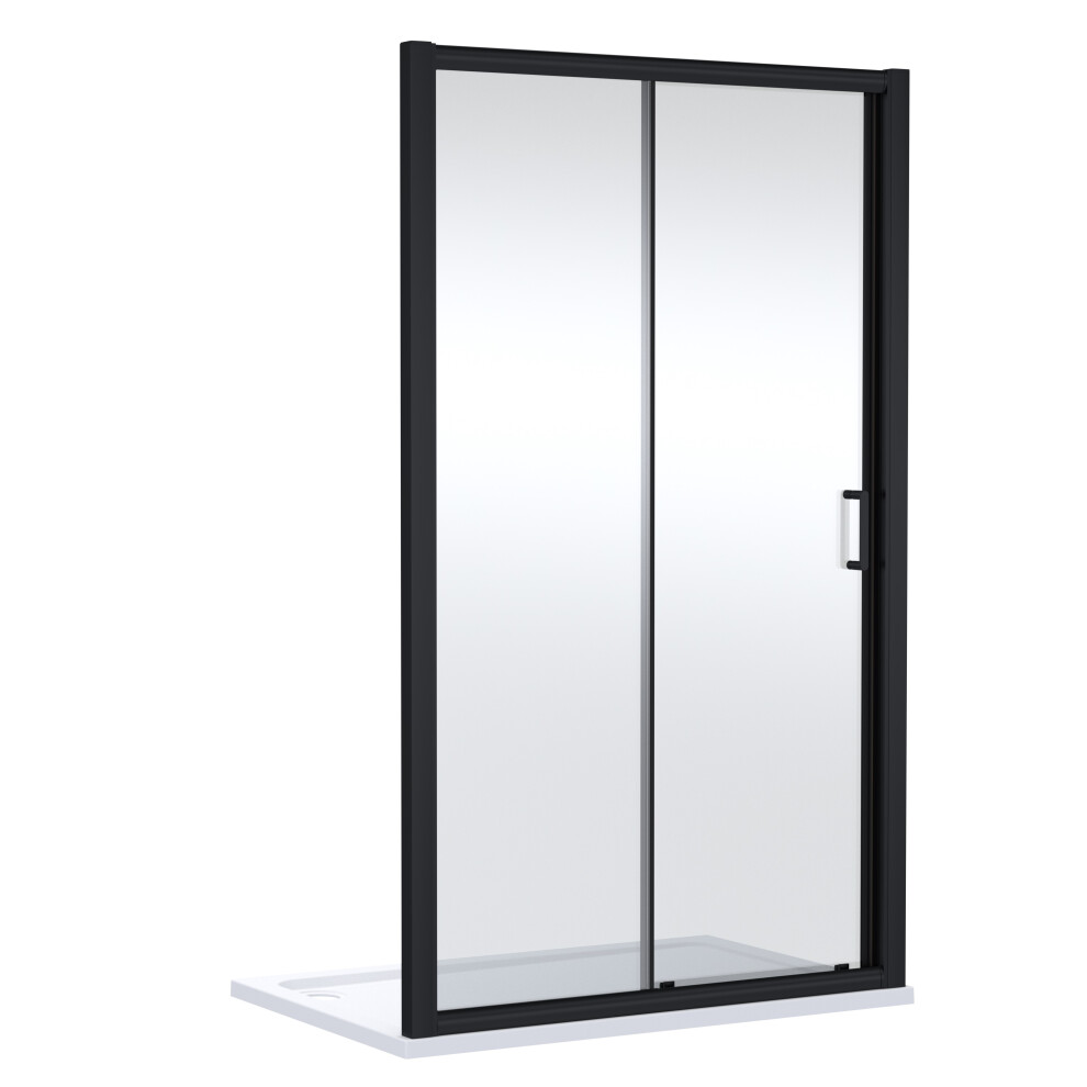 Balterley Contemporary 8Mm Glass Sliding Reversible Sliding Shower Door, 1400Mm, Matt Black