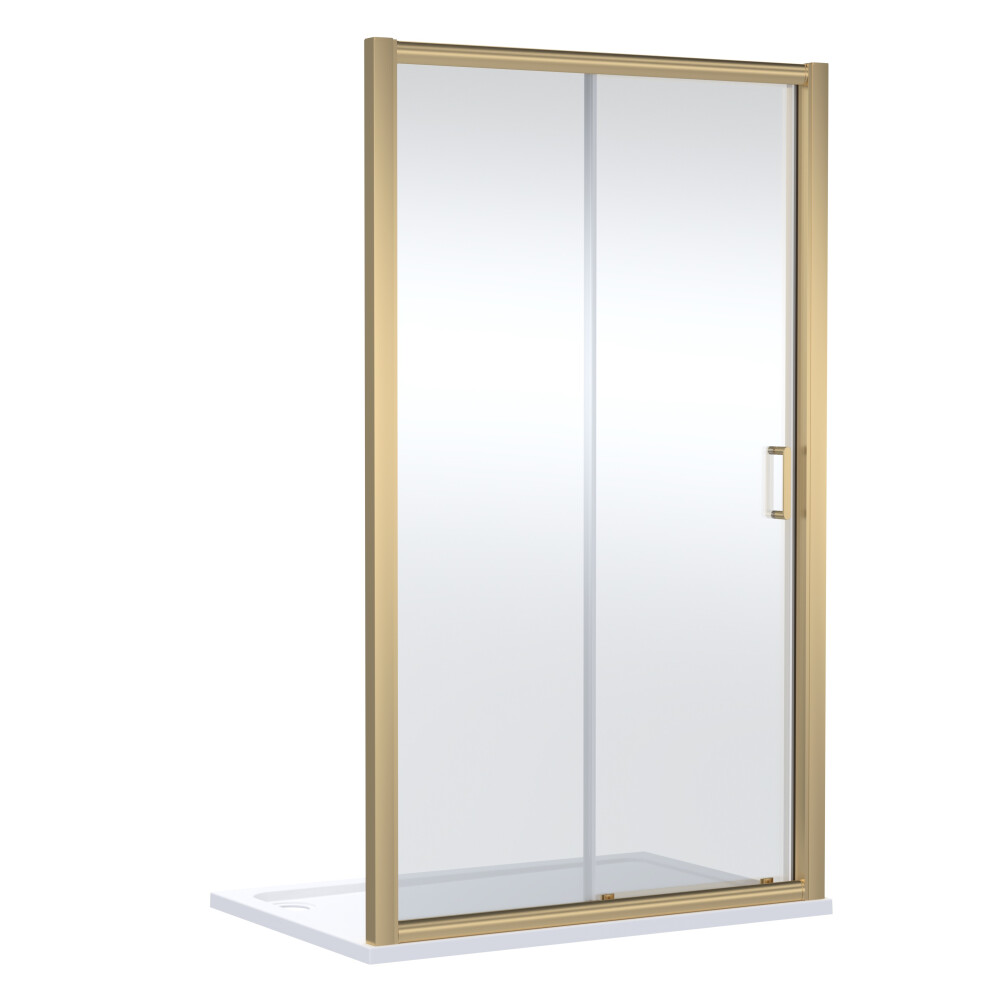 Contemporary 8mm Glass Sliding Reversible Sliding Shower Door, 1700mm, Brushed Brass