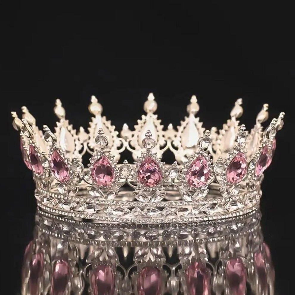 (Type C) Rhinestone Queen Crown Costume Birthday Party Prom Headband Fashion Luxury Round Crown  Women