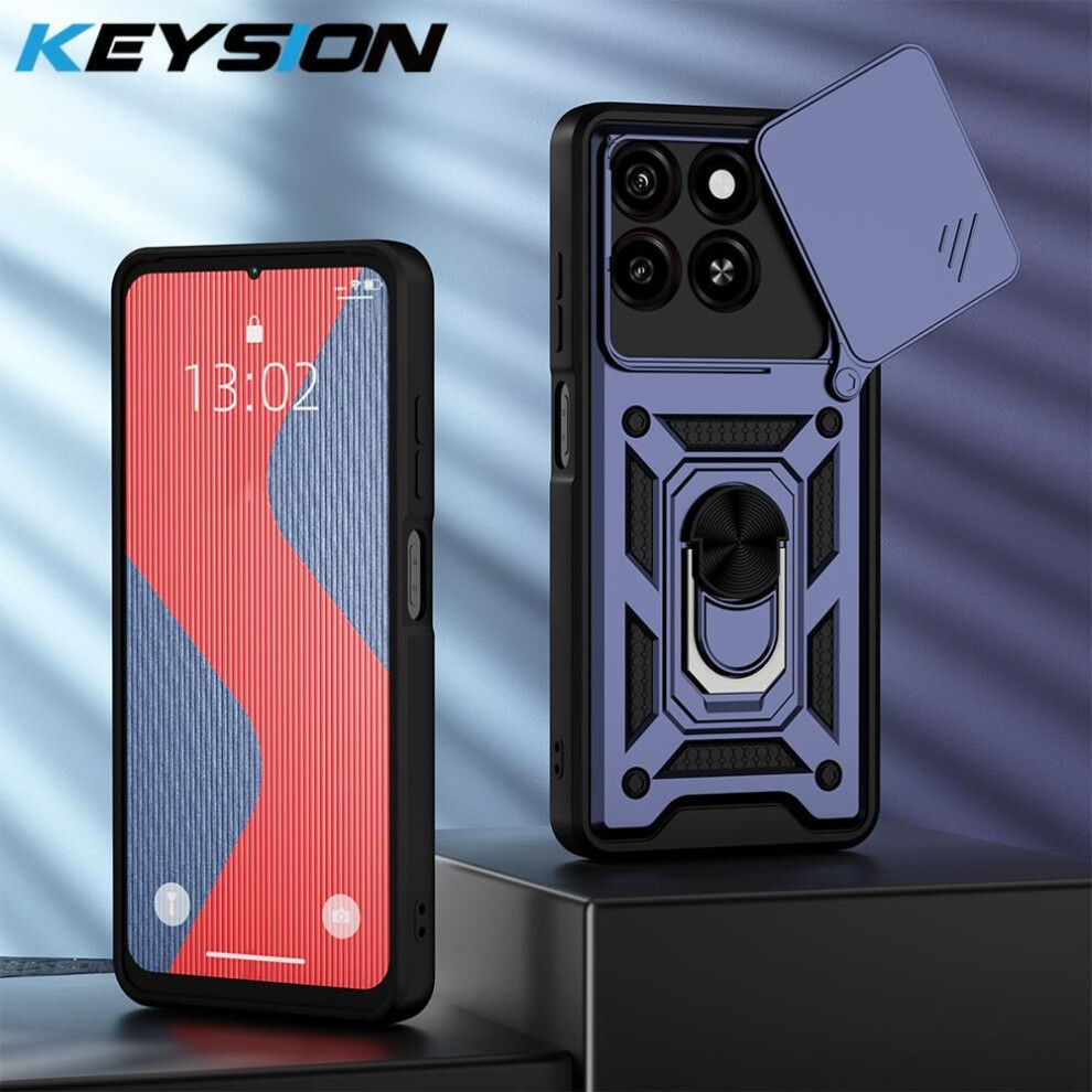 (blue, for ZTE Blade A55) Keysion Shockproof Armor Case For Zte Blade A55 A35 Silicone+pc Slide Camera Protection Ring Stand Phone Cover For Blade A35 A55