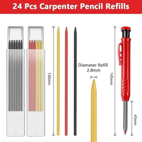 2 Pack Solid Woodworking Pencils Built-in Sharpener Woodworking Mechanical Pencil Set with Solid Deep Hole Mechanical Construction Pencils 1