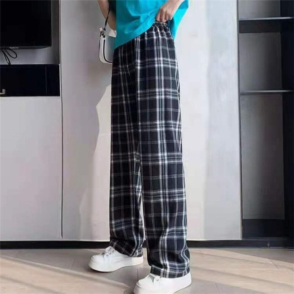 (black, One Size) Summer Thin Plaid Pants Women Casual Loose Wide Leg Trousers High Waist Hip-hop Streetwear Straight Pants