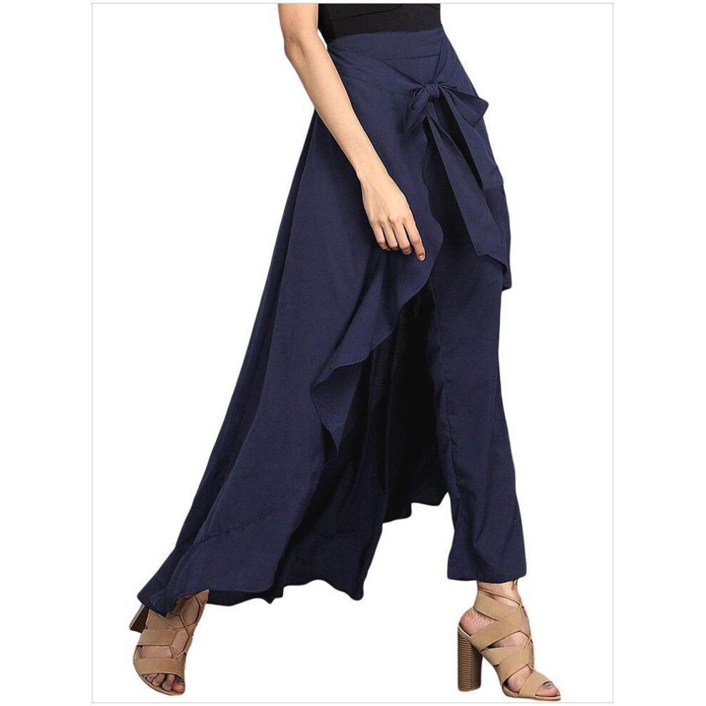 (dark blue, 3XL) Plus Size High Waist Wide Leg Chiffon Trousers - Autumn Collection For Women
