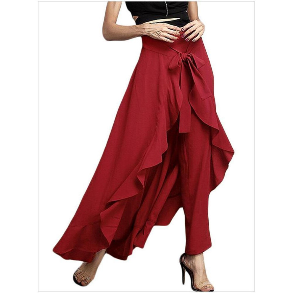 (red, 2XL) Plus Size High Waist Wide Leg Chiffon Trousers - Autumn Collection for Women