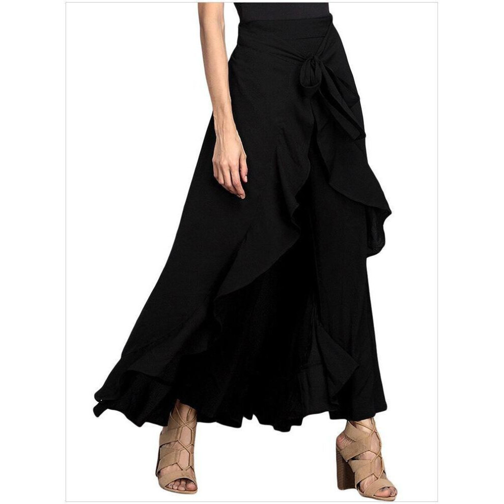 (black, XL) Plus Size High Waist Wide Leg Chiffon Trousers - Autumn Collection for Women