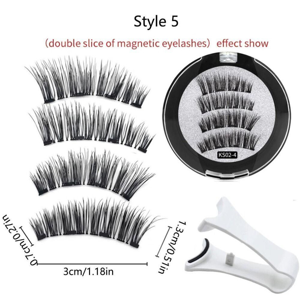 (Style 5) 2 Pairs Natural 4 Magnets Lashes Full Strip Eyelashes Extension 3D False Eyelashes Kit  Women
