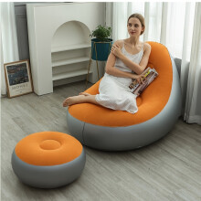 (Orange) [Inflatable Sofa] Modern Inflatable Air Sofa | Black & Purple Lounge Chair with Cushion, Foldable Synthetic Faux Leather | Indoor/Outdoor Use
