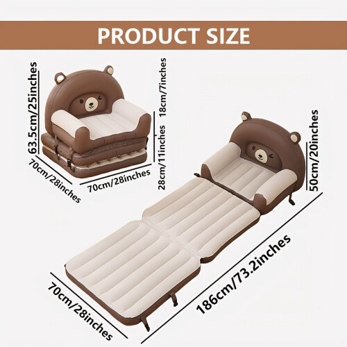 (Brown) [Portable|Inflatable] Multi-Functional Portable 1pc Inflatable Bear-Shaped Sofa Bed | PVC Couch
