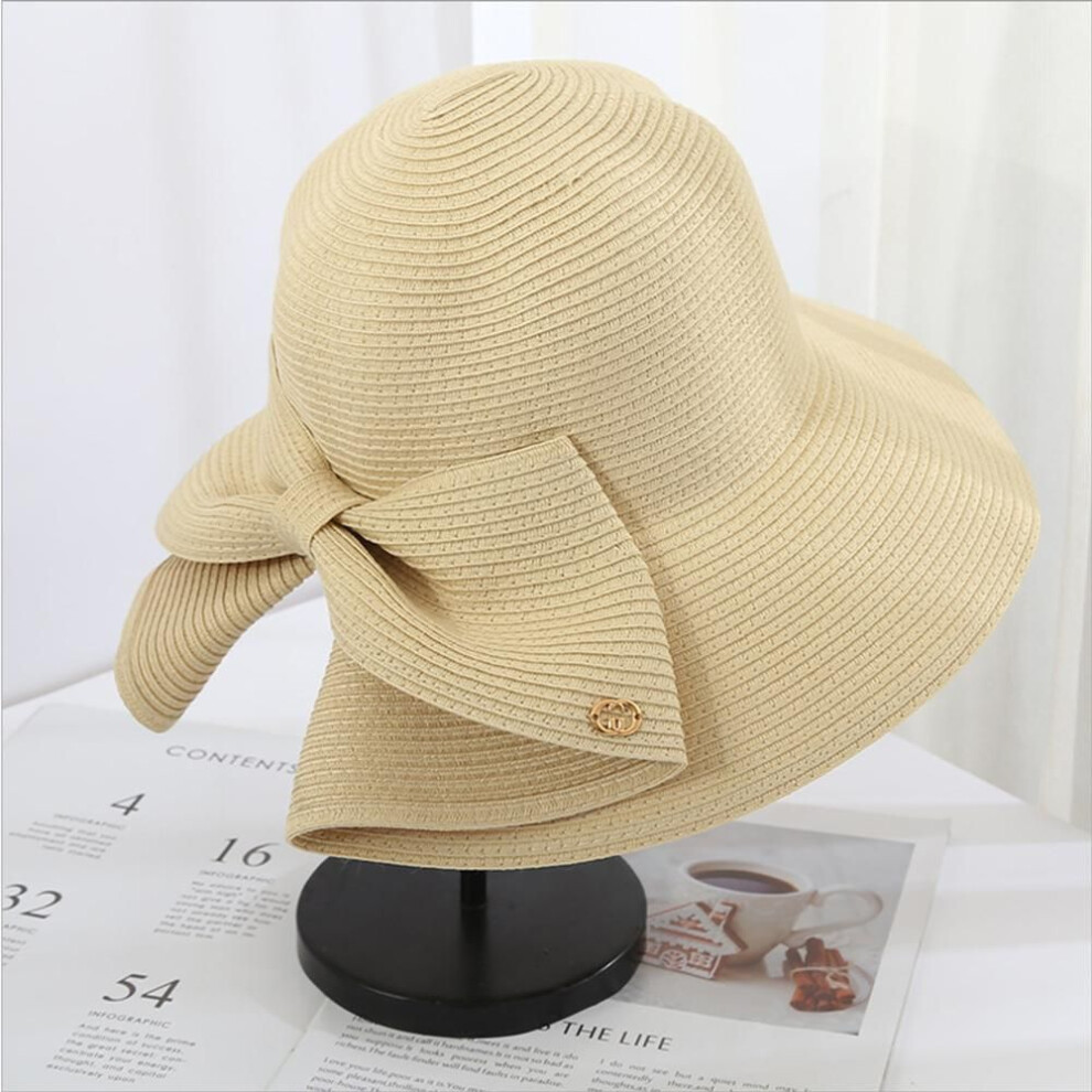 (beige, 56-58cm) Wide-brimmed Hat Large Beach Hat Panama Women's Straw Hat UV Protection Foldable Sun Protection Hat Holiday Outdoor Summer Hat for Girls