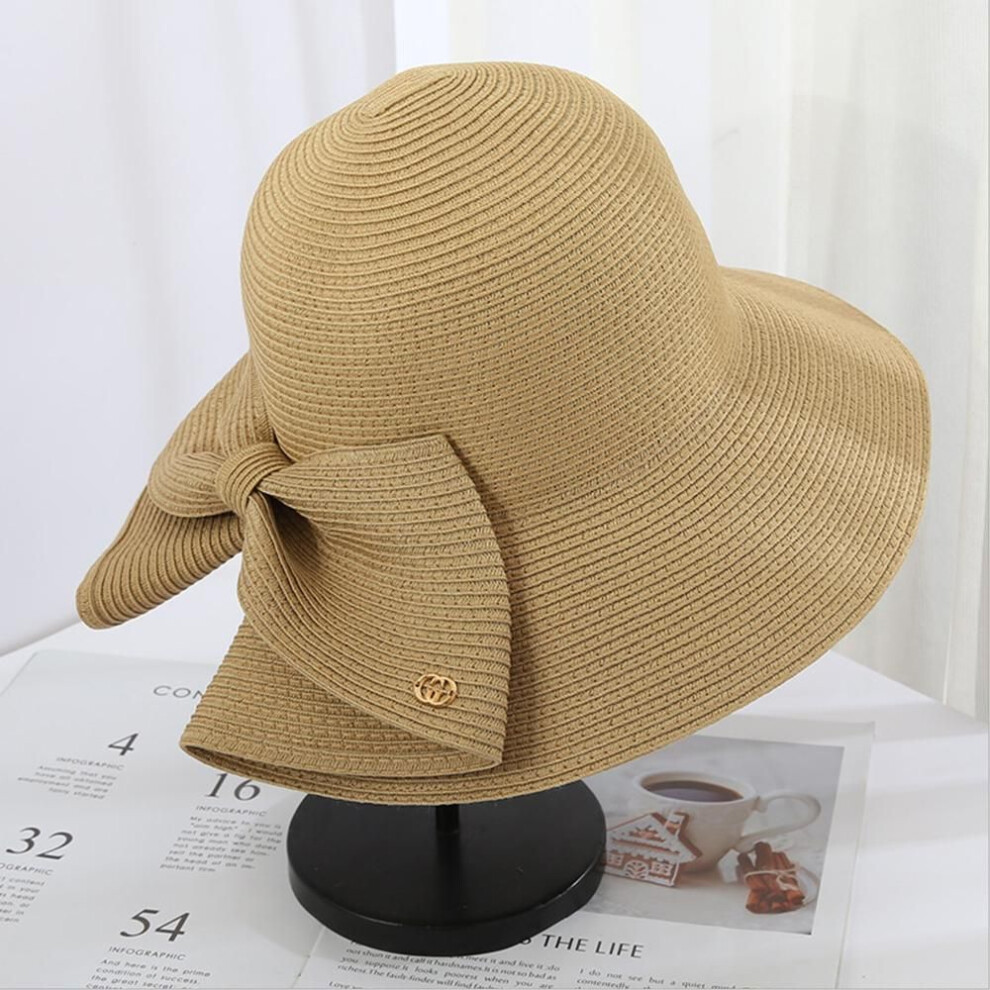 (khaki, 56-58cm) Wide-brimmed Hat Large Beach Hat Panama Women's Straw Hat Uv Protection Foldable Sun Protection Hat Holiday Outdoor Summer Hat For Girls